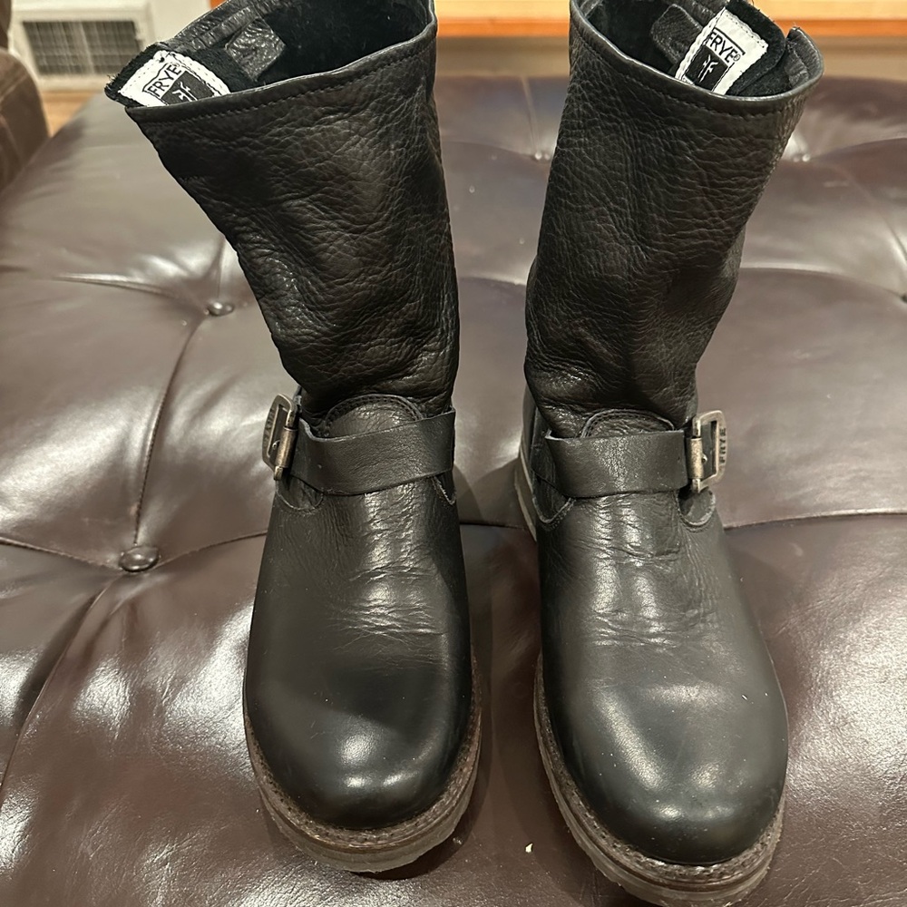 Frye slouchy leather boots; style 76509 black soft leather